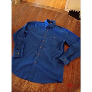 Medium Wrangler George Strait Blue Long Sleeve Button Front Shirt with Collar
